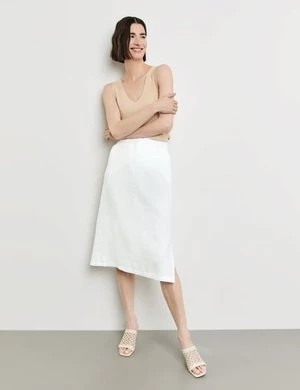 Zdjęcie produktu GERRY WEBER Damski Lniana spódnica z rozcięciem z boku 76cm Biały Jednokolorowy