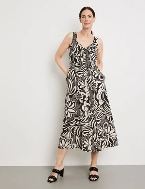 Zdjęcie produktu GERRY WEBER Damski Sukienka midi z wiązaniem Bez rękawów w serek Czarny W kwiaty