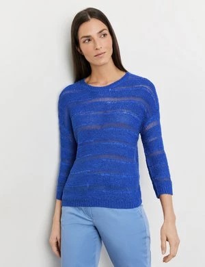Zdjęcie produktu GERRY WEBER Damski Sweter z ażurową dzianiną 58cm 3/4 Okrągły Niebieski Jednokolorowy