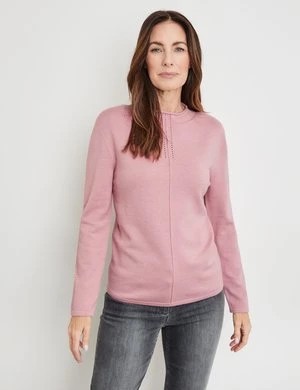 Zdjęcie produktu GERRY WEBER Damski Sweter z półgolfem i ażurowym haftem 60cm długie Różowy Jednokolorowy