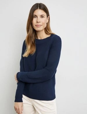 Zdjęcie produktu GERRY WEBER Damski Sweter z raglanowymi rękawami z fakturalnej dzianiny 58cm długie Okrągły Niebieski Jednokolorowy