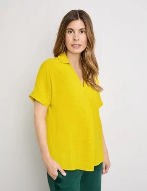 Zdjęcie produktu GERRY WEBER Damski Zwiewna bluzka z półrękawkiem i kontrafałdą 66cm Półrękawek w serek Żółty Jednokolorowy