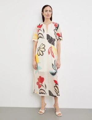 Zdjęcie produktu GERRY WEBER Damski Zwiewna sukienka midi z kwiatowym nadrukiem krótkie w serek Beżowy W kwiaty