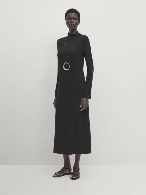 Zdjęcie produktu Gładka Sukienka Średniej Długości Z Golfem - Czarny - - Massimo Dutti - Kobieta