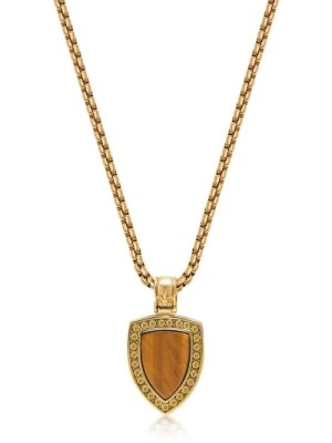 Zdjęcie produktu Gold Necklace with Brown Tiger Eye Shield Pendant Nialaya