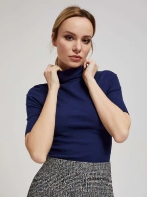 Zdjęcie produktu Granatowa bluzka damska prążkowana z krótkim rękawem Moodo