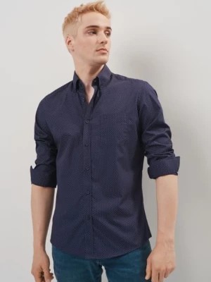 Zdjęcie produktu Granatowa koszula męska w groszki OCHNIK