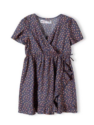 Zdjęcie produktu Granatowa sukienka w kwiatki dziewczęca z wiskozy Minoti