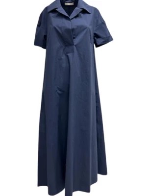 Zdjęcie produktu Granatowa Sukienka z Kołnierzem i Krótkimi Rękawami Odeeh
