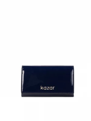 Zdjęcie produktu Granatowy kompaktowy portfel damski z lakierowanej skóry Kazar