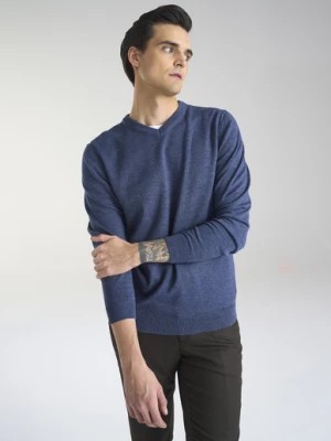 Zdjęcie produktu Granatowy męski sweter w serek Pako Lorente