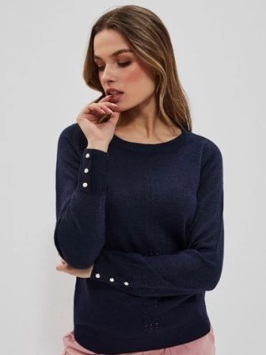 Zdjęcie produktu Granatowy sweter damski z metaliczną nitką Moodo