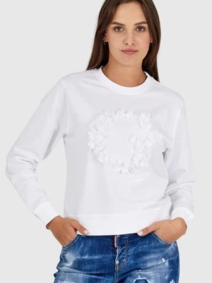 Zdjęcie produktu GUESS Biała bluza damska z literką g obszytą płatkami