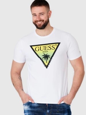 Zdjęcie produktu GUESS Biały t-shirt męski z logo z palmą
