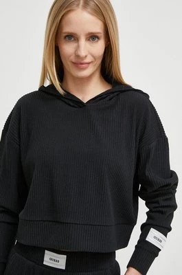 Zdjęcie produktu Guess bluza AISLIN damska kolor czarny z kapturem gładka V4RQ00 KC2T0