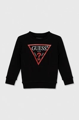 Zdjęcie produktu Guess bluza bawełniana dziecięca kolor czarny z nadrukiem