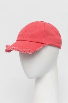 Zdjęcie produktu Guess czapka z daszkiem bawełniana kolor różowy z aplikacją AW9493 COT01