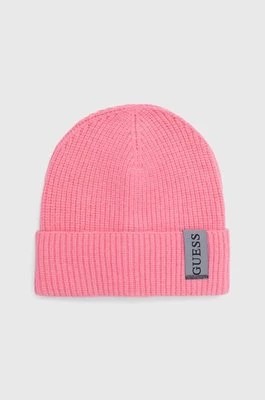 Zdjęcie produktu Guess czapka z domieszką wełny kolor różowy