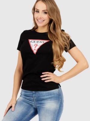 Zdjęcie produktu GUESS Czarny t-shirt damski z dużym trójkątnym logo