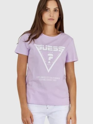 Zdjęcie produktu GUESS Fioletowy t-shirt damski z białym logo
