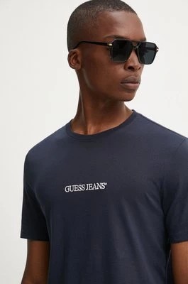 Zdjęcie produktu Guess Jeans t-shirt bawełniany męski kolor granatowy z aplikacją M4YI52 K8HM0