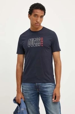 Zdjęcie produktu Guess Jeans t-shirt bawełniany męski kolor granatowy z nadrukiem M4YI56 K8HM0