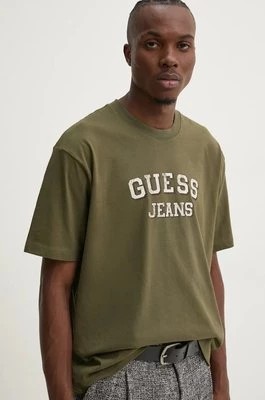 Zdjęcie produktu Guess Jeans t-shirt bawełniany męski kolor zielony z nadrukiem M4BI78 K8FQ4