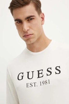 Zdjęcie produktu Guess longsleeve męski kolor beżowy z nadrukiem