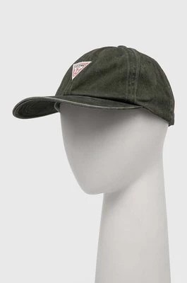 Zdjęcie produktu Guess Originals czapka z daszkiem bawełniana kolor zielony z aplikacją
