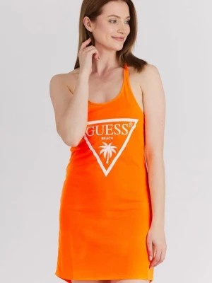 Zdjęcie produktu GUESS Pomarańczowa neonowa sukienka z trójkątnym logo