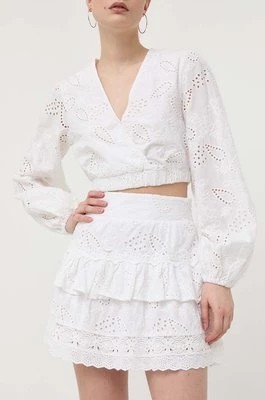 Zdjęcie produktu Guess spódnica bawełniana kolor biały mini rozkloszowana