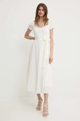 Zdjęcie produktu Guess sukienka z domieszką lnu VERONICA kolor beżowy midi rozkloszowana W4RK93 WG530