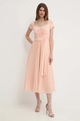 Zdjęcie produktu Guess sukienka z domieszką lnu VERONICA kolor pomarańczowy midi rozkloszowana W4RK93 WG530