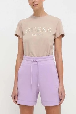 Zdjęcie produktu Guess szorty ELLY damskie kolor fioletowy gładkie high waist V2YD10 K7UW2