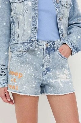 Zdjęcie produktu Guess szorty jeansowe x Banksy damskie kolor niebieski z nadrukiem high waist