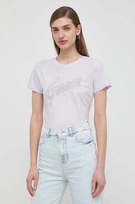 Zdjęcie produktu Guess t-shirt bawełniany damski kolor fioletowy W4RI25 K9RM1