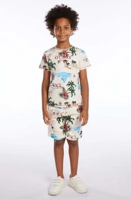 Zdjęcie produktu Guess t-shirt bawełniany dziecięcy kolor beżowy wzorzysty