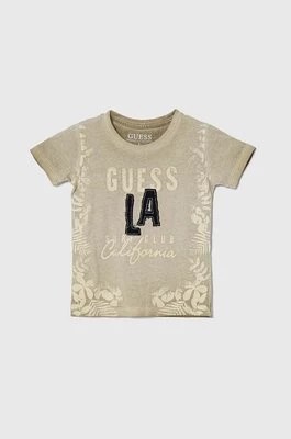 Zdjęcie produktu Guess t-shirt bawełniany dziecięcy kolor beżowy z nadrukiem