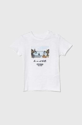 Zdjęcie produktu Guess t-shirt bawełniany dziecięcy kolor biały z aplikacją
