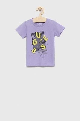 Zdjęcie produktu Guess t-shirt bawełniany dziecięcy kolor fioletowy wzorzysty