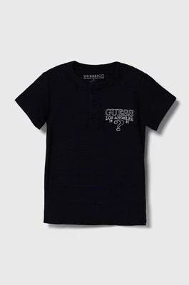 Zdjęcie produktu Guess t-shirt bawełniany dziecięcy kolor granatowy gładki