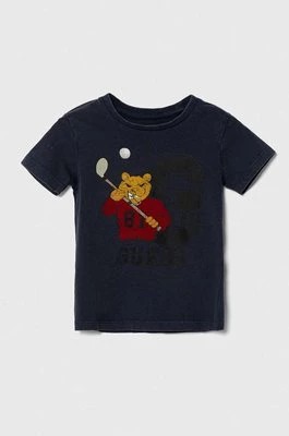 Zdjęcie produktu Guess t-shirt bawełniany dziecięcy kolor granatowy z nadrukiem