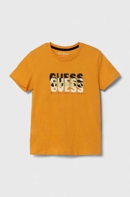 Zdjęcie produktu Guess t-shirt bawełniany dziecięcy kolor pomarańczowy z nadrukiem
