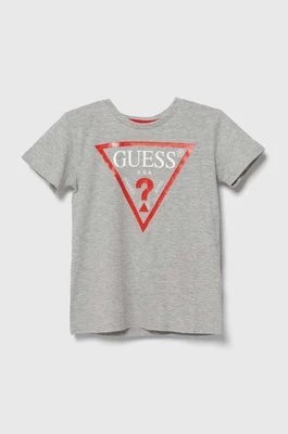 Zdjęcie produktu Guess T-shirt bawełniany dziecięcy kolor szary z nadrukiem