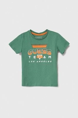 Zdjęcie produktu Guess t-shirt bawełniany dziecięcy kolor zielony z nadrukiem