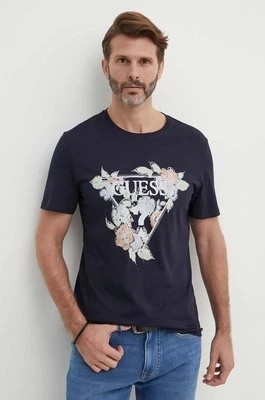 Zdjęcie produktu Guess t-shirt bawełniany FLOWERS męski kolor granatowy z nadrukiem M4GI11 I3Z14