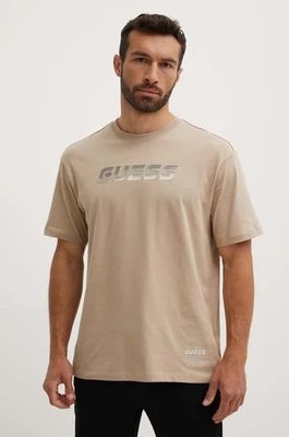 Zdjęcie produktu Guess t-shirt bawełniany HOZIER męski kolor beżowy z nadrukiem Z4YI07 I3Z14