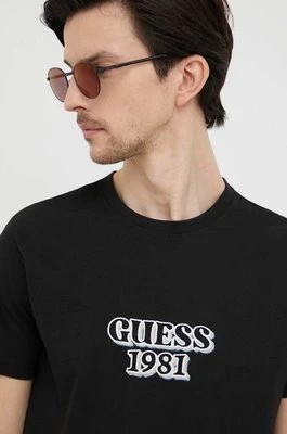 Zdjęcie produktu Guess t-shirt bawełniany kolor czarny z aplikacją