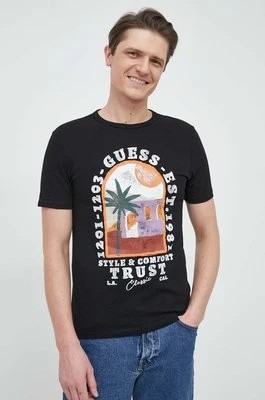 Zdjęcie produktu Guess t-shirt bawełniany kolor czarny z nadrukiem