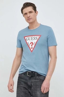 Zdjęcie produktu Guess t-shirt bawełniany kolor niebieski z nadrukiem